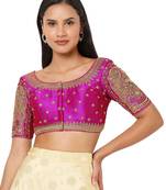 Salwar Studio Women's Magenta Silk Blend Embroidered Readymade Saree Blouse