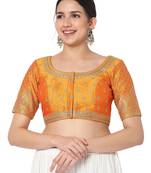 Salwar Studio Women's Mustard Silk Blend Embroidered Readymade Saree Blouse