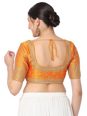 Salwar Studio Women's Mustard Silk Blend Embroidered Readymade Saree Blouse 2