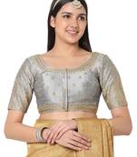 Salwar Studio Women's Grey Silk Blend Embroidered Readymade Saree Blouse