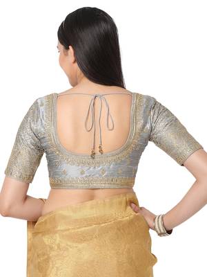 Salwar Studio Women's Grey Silk Blend Embroidered Readymade Saree Blouse 2