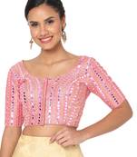 Salwar Studio Women's Baby Pink Silk Blend Embroidered Readymade Saree Blouse