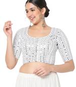 Salwar Studio Women's Silver Silk Blend Embroidered Readymade Saree Blouse