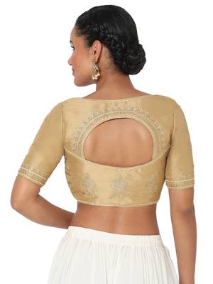 Salwar Studio Women's Gold Silk Blend Embroidered Readymade Saree Blouse 2