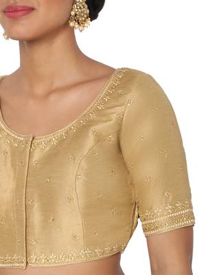 Salwar Studio Women's Gold Silk Blend Embroidered Readymade Saree Blouse 5