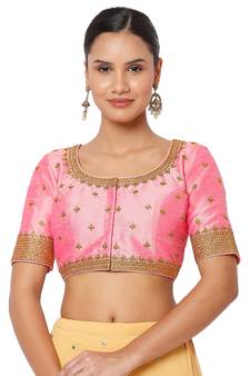 Salwar Studio Women's Baby Pink Silk Blend Embroidered Readymade Saree Blouse