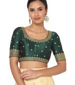 Salwar Studio Women's Bottle Green Silk Blend Embroidered Readymade Saree Blouse