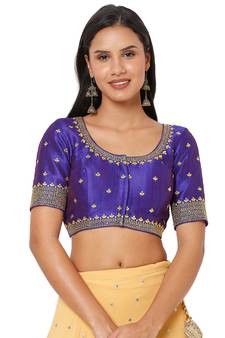 Salwar Studio Women's Purple Silk Blend Embroidered Readymade Saree Blouse