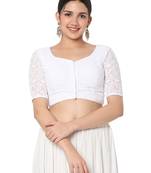 Salwar Studio Women's White Georgette Embroidered Readymade Saree Blouse