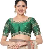 Salwar Studio Women's Green Silk Blend Embroidered Readymade Saree Blouse