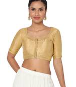 Salwar Studio Women's Gold Silk Blend Embroidered Readymade Saree Blouse