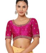 Hot Pink Silk Threadwork Readymade Blouse