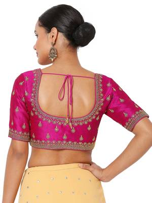 Hot Pink Silk Threadwork Readymade Blouse 2