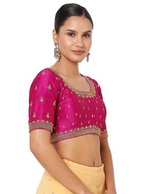 Hot Pink Silk Threadwork Readymade Blouse 4