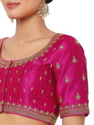 Hot Pink Silk Threadwork Readymade Blouse 5