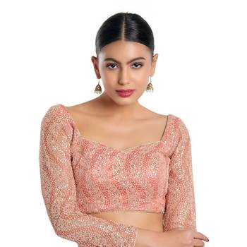 Salwar Studio Women's Grey Georgette Readymade Saree Blouse 1