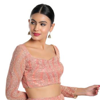 Salwar Studio Women's Grey Georgette Readymade Saree Blouse 3