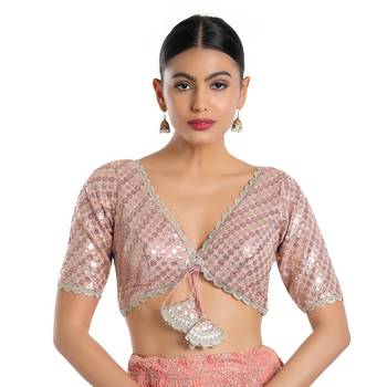 Pink Georgette Sequin Work Readymade Blouse 1