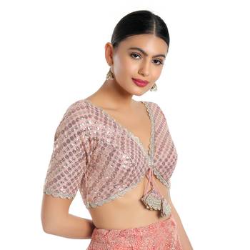 Pink Georgette Sequin Work Readymade Blouse 3