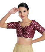 Salwar Studio Women's Maroon Silk Readymade Saree Blouse