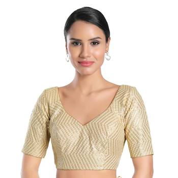 Salwar Studio Women's Golden Silk Readymade Saree Blouse 1