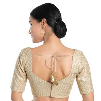 Salwar Studio Women's Golden Silk Readymade Saree Blouse 2