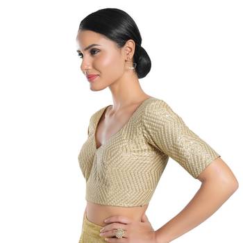 Salwar Studio Women's Golden Silk Readymade Saree Blouse 3