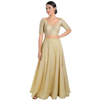 Salwar Studio Women's Golden Silk Readymade Saree Blouse 4
