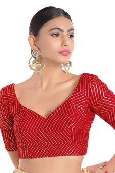 Salwar Studio Women's Navy Blue Silk Readymade Saree Blouse