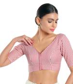 Salwar Studio Women's Pink Cotton Readymade Saree Blouse