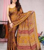 Mustard printed chiffon saree with blouse