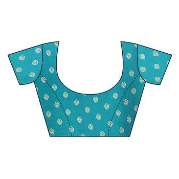 Turquoise Printed Chiffon Saree With Blouse 5
