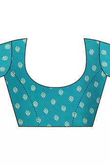 Turquoise Printed Chiffon Saree With Blouse
