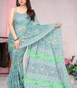 Grey Printed Chiffon Saree With Blouse