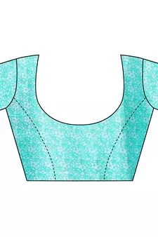 Turquoise printed chiffon saree with blouse
