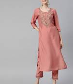 Peach Sequence Embroidery with Gota Patti Border Silk Blend Kurta Pant Set