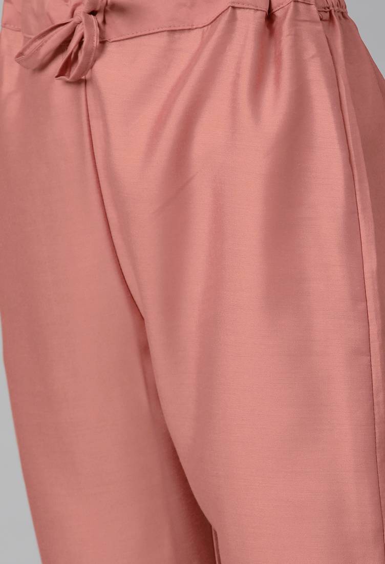 Peach Sequence Embroidery with Gota Patti Border Silk Blend Kurta Pant Set