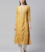 Mustard Sequence Embroidered Cotton Blend Kurta Pant Set