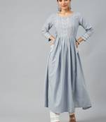 Grey Sequence Embroidered Cotton Blend Kurta Pant Set