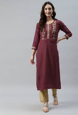 Maroon Embroidered With Gota Patti Ruby Cotton Kurta Pant Set 1
