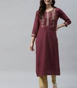 Maroon Embroidered With Gota Patti Ruby Cotton Kurta Pant Set