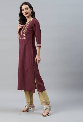 Maroon Embroidered With Gota Patti Ruby Cotton Kurta Pant Set 3