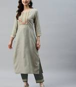 Green Embroidered With Gota Patti Ruby Cotton Kurta Pant Set