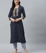 Navy Blue Embroidered With Gota Patti Ruby Cotton Kurta Pant Set