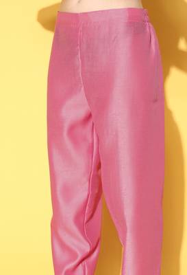 Pink Floral Zari Embroidered Cotton Blend Kurta Pant Set 4
