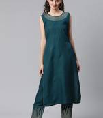 Teal Sequence Work Ruby Cotton Straight Kurta Pant Set