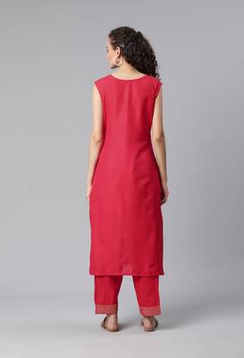 Rust Sequence Work Ruby Cotton Straight Kurta Pant Set 2