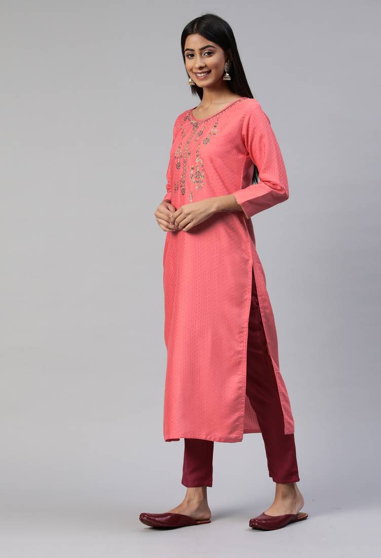 Peach Kurta Jacquard Pant main image 0