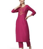 Pink Sequence Zari Embroidered Muslin Straight Kurta Pant Set