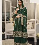 Georgette Palazzo Salwar Kameez in Dark Green